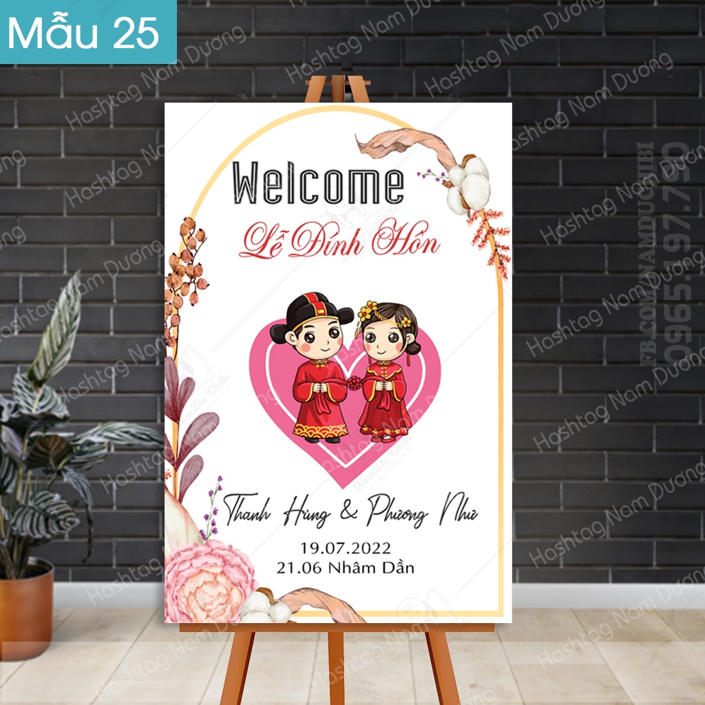 Bảng cưới, bảng chào, bảng đón khách để cổng cưới, trang trí đám cưới kt 50x70cm