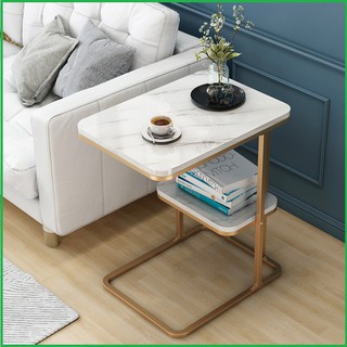 Bàn trà trang trí vân đá châu âu mẫu vuông 2 tầng