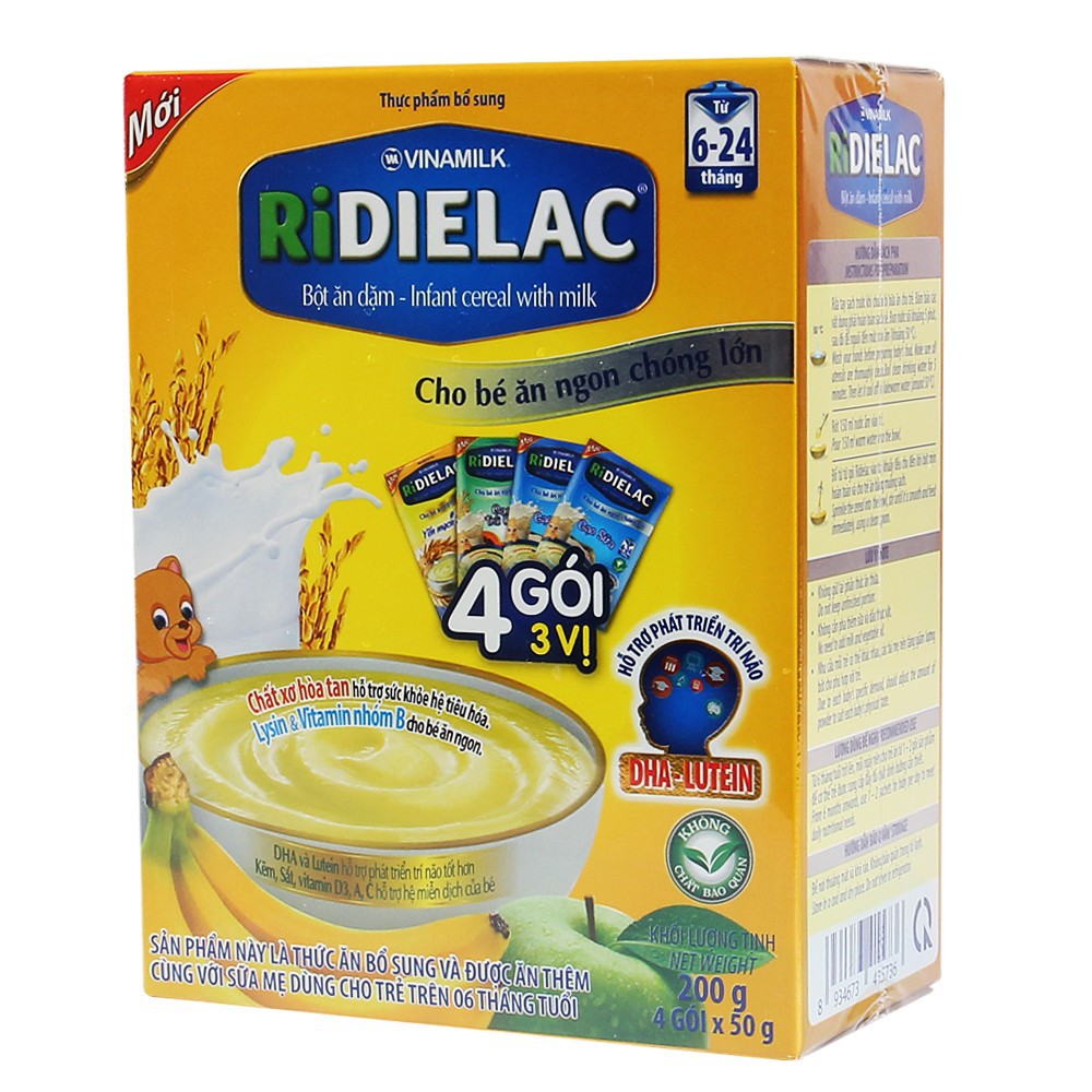 Bột ăn dặm RIDIELAC Vinamilk đủ vị (hộp giấy) 200g date 2022