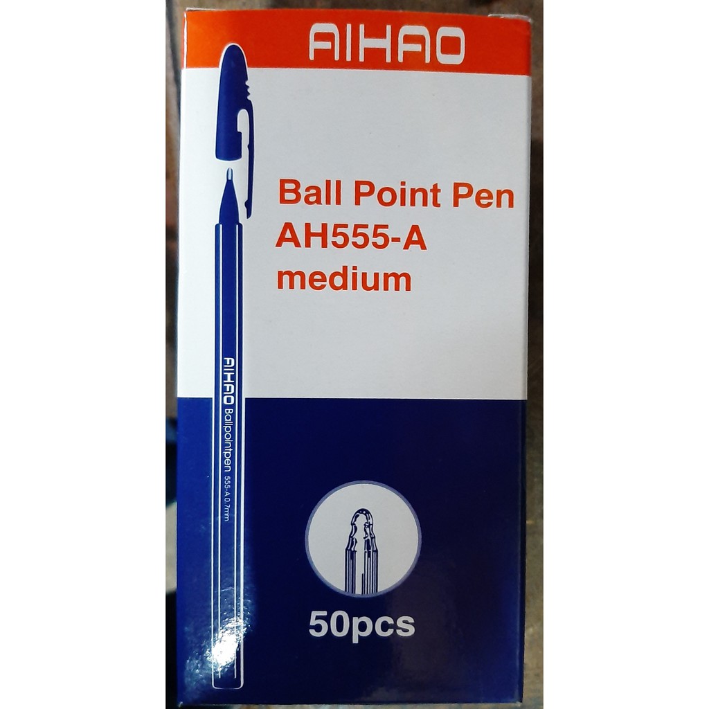 Hộp 50 bút bi AIHAO AH555-A (Xanh - Đỏ - Đen)