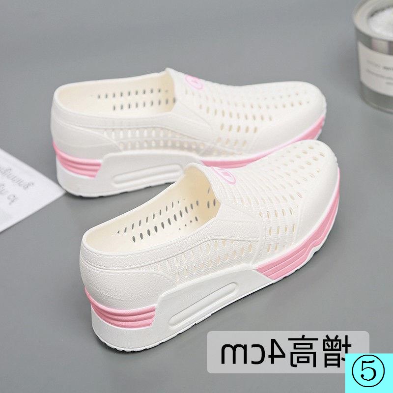 Giày Sandal Nhựa Cao Gót Đế Xuồng Dày Đục Lỗ Màu Trắng Chống Thấm Nước Cho Nữ