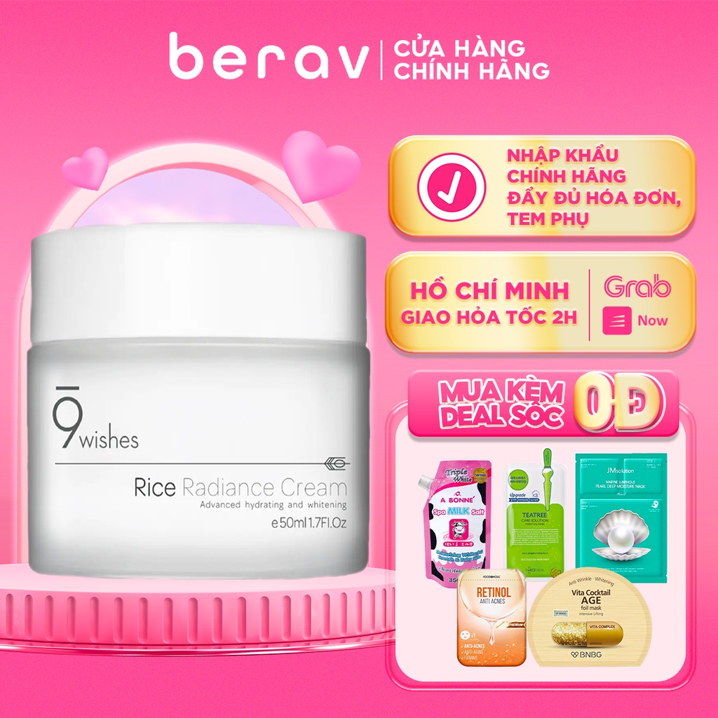 Kem 9Wishes Rice Radiance Cream dưỡng ẩm trắng da chiết xuất gạo 50ml