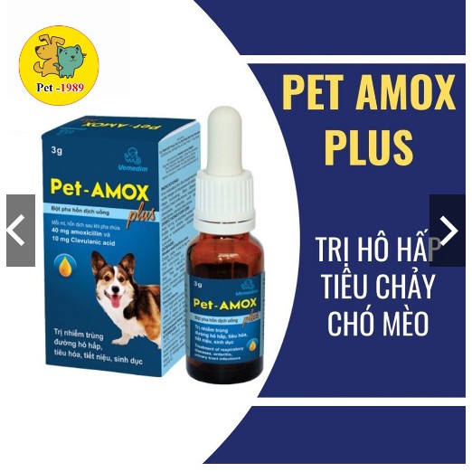 Dung Dịch Uống Pet-Amox Plus 3g Giảm Tiêu Chảy, Hô Hấp Cho Chó Mèo