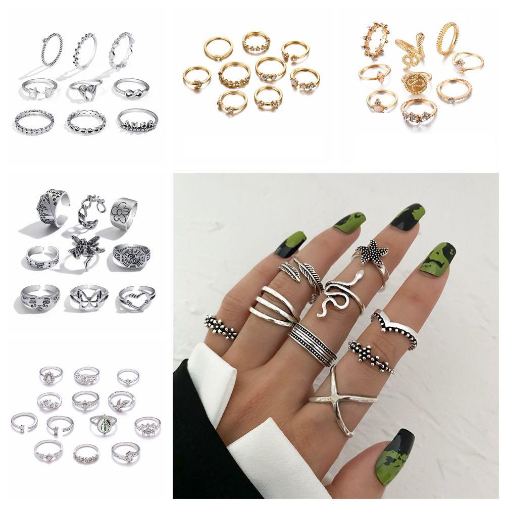 Bộ 9 Nhẫn Hình Hoa Bướm Phong Cách Gothic Cổ Điển