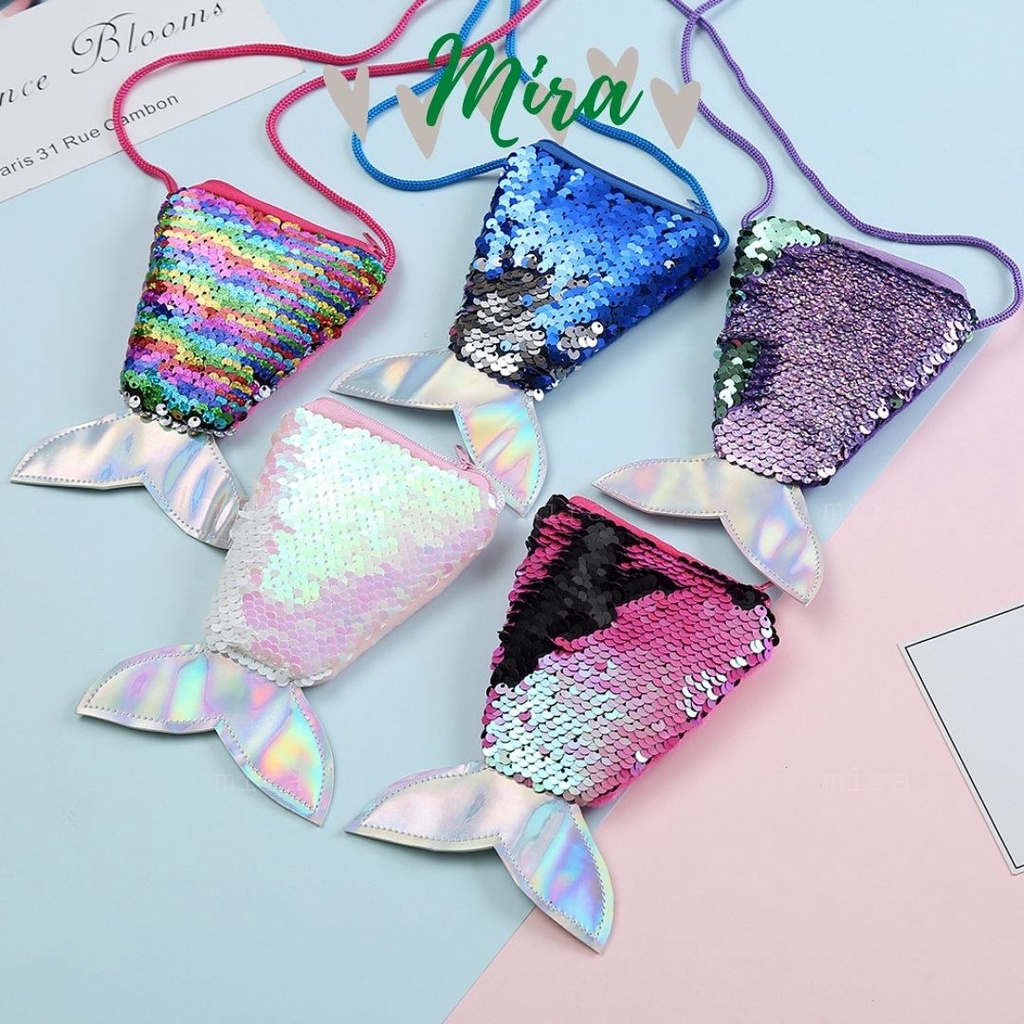 Túi Đeo Chéo Cho Bé Hình Đuôi Cá Lấp Lánh Bé Gái Phong Cách Ulzzang Da Pu Kết Sequin MIRA-TV5019