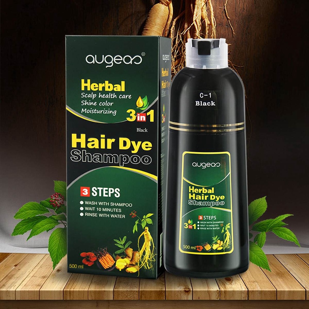 Chai Dầu Gội Thảo Dược Đen Tóc Phủ Bạc Nhanh Chóng 500ml AUGEAS Herbal Fast Effect Hair Black Shampoo