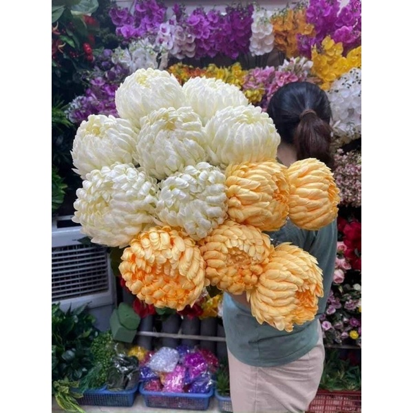 Hoa giả  cúc mẫu đơn sezi đại ( đường kính hoa 16cm) hàng cao cấp