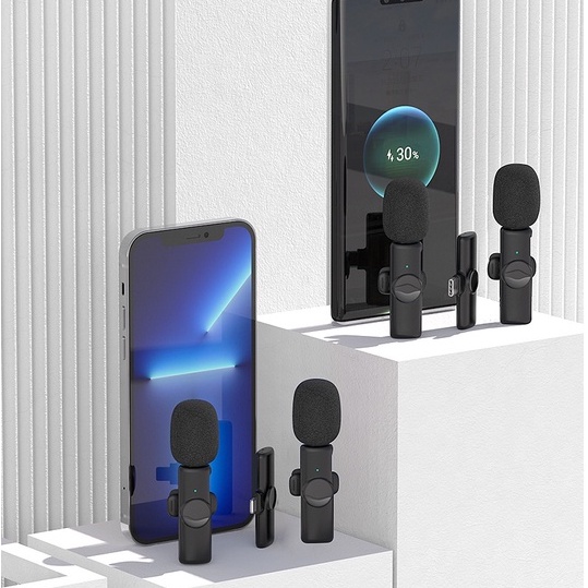 K2 micrô lavalier không dây một kéo hai giảm tiếng ồn 2,4G 30 mét nhận điện thoại di động phát sóng trực tiếp micrô ngoài trời để quay video phỏng vấn phát sóng trực tiếp