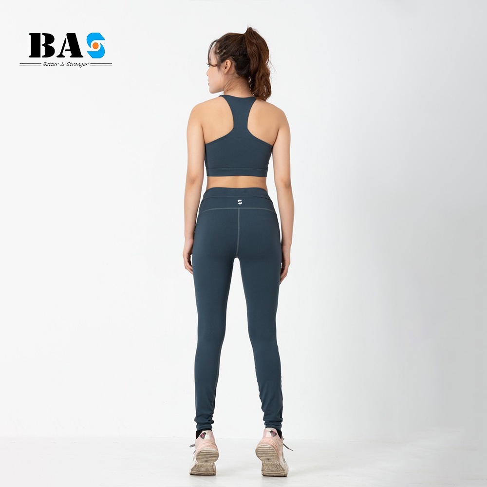 Bộ đồ tập gym yoga nữ BAS áo bra 2 lớp phối legging dài cạp chéo cách điệu trẻ trung - S40042