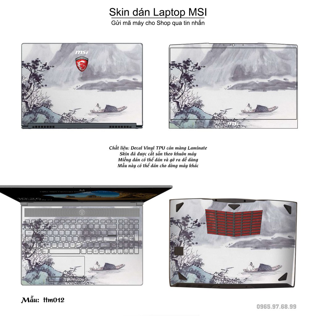 Skin dán Laptop MSI in hình Tranh thủy mặc (inbox mã máy cho Shop)