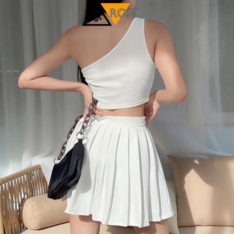 Chân váy tennis xếp ly thêu chữ bản nhỏ thêu chữ dáng ngắn xoè tiểu thư màu trắng đen dễ phối năng động thể thao