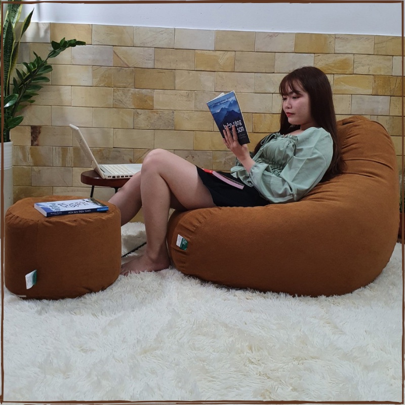 Ghế Lười Hạt Xốp 3ii Home 2 Lớp Cao Cấp Màu Nâu Size L 100x120cm Vải Nhung Gân Hạt Xốp EPS 2mm 3mm Được Khử Mùi An T