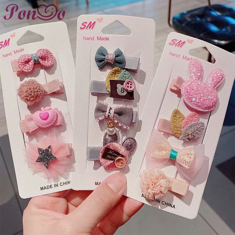 Set 4 Kẹp Tóc Hình Hoa Cho Bé Gái
