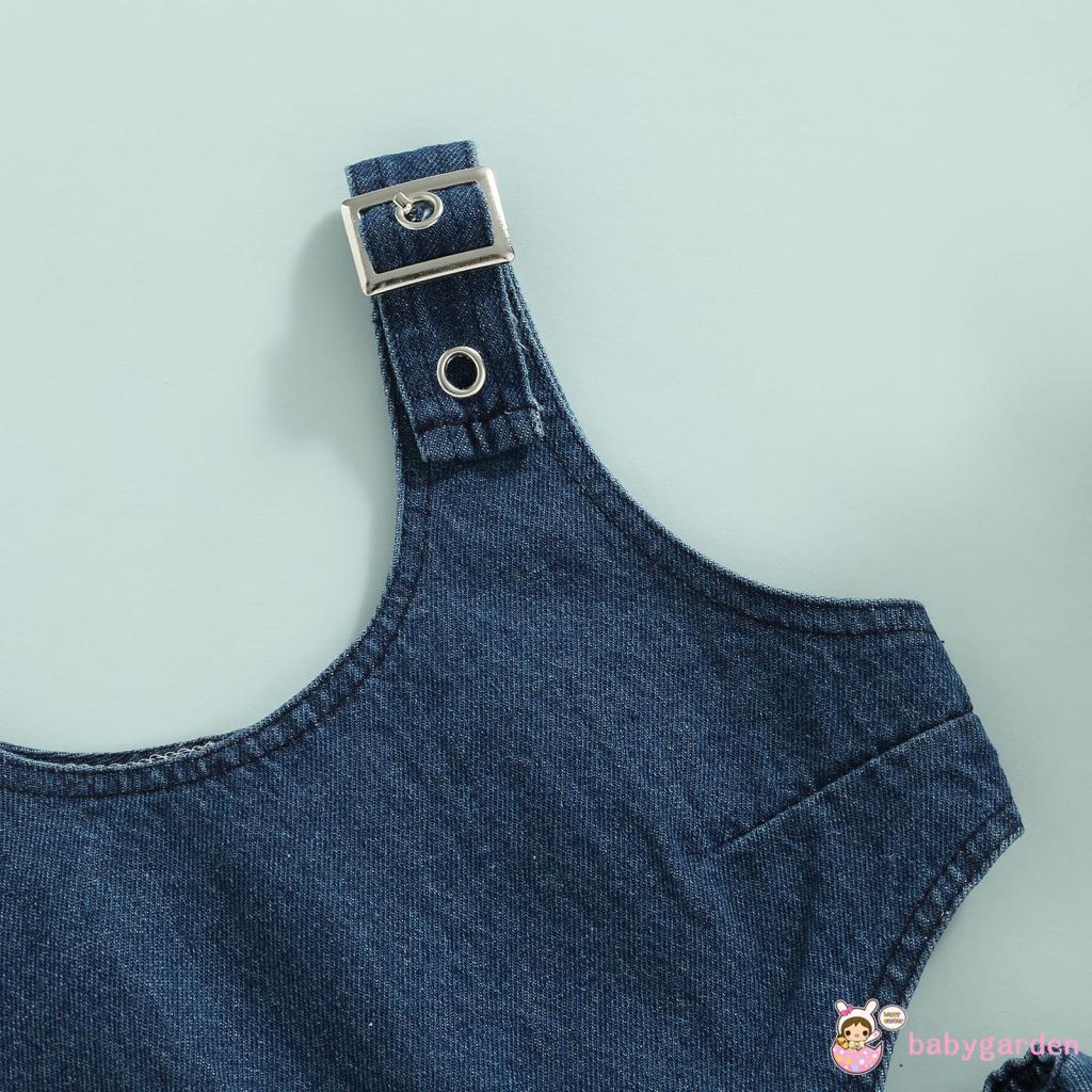 Bộ Áo Liền Quần Denim Cổ Chữ U Không Tay Cắt Vai Dành Cho Bé Gái 6 Tháng 4 Tuổi One