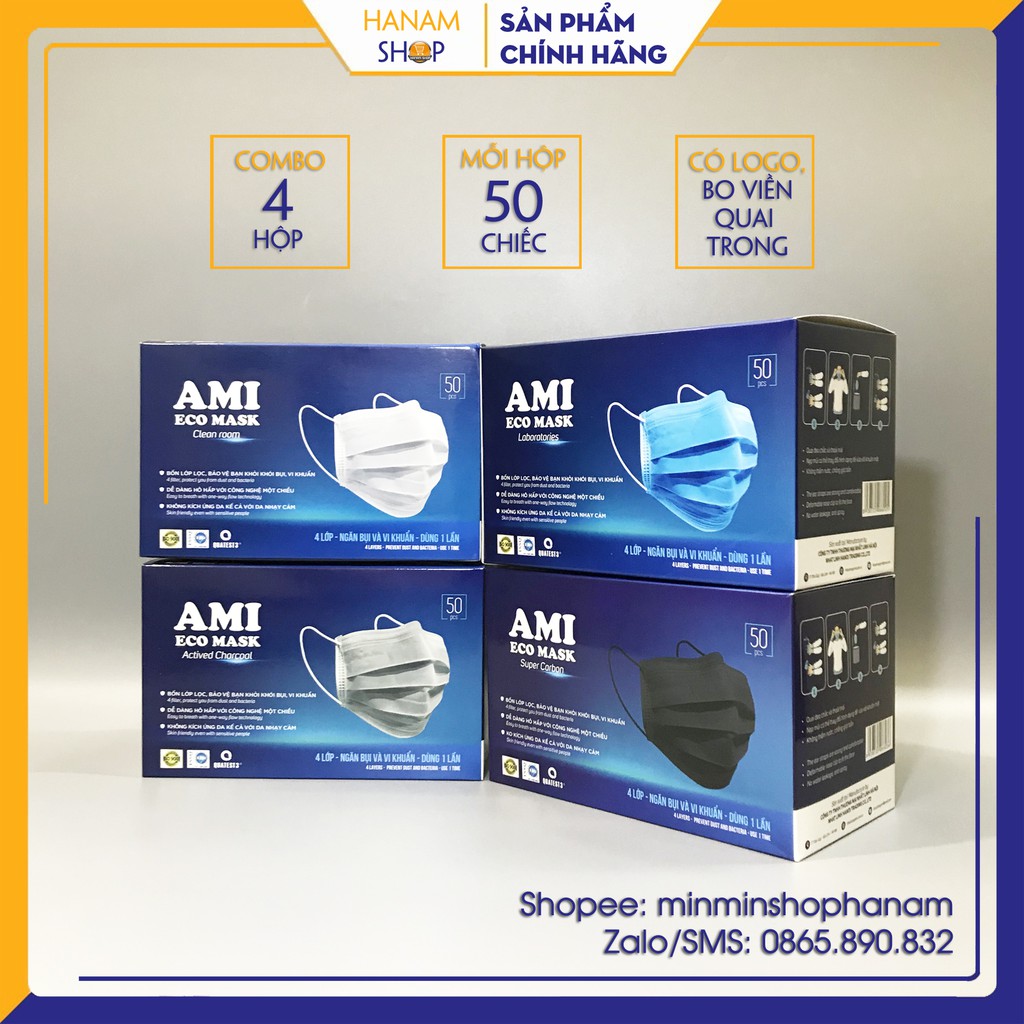 Combo 4 hộp khẩu trang y tế 4 lớp AMI chính hãng