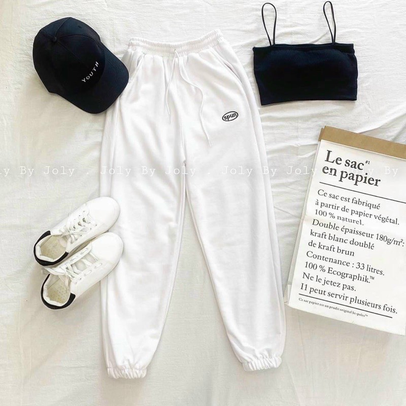 quần jogger nỉ da cá thêu chữ