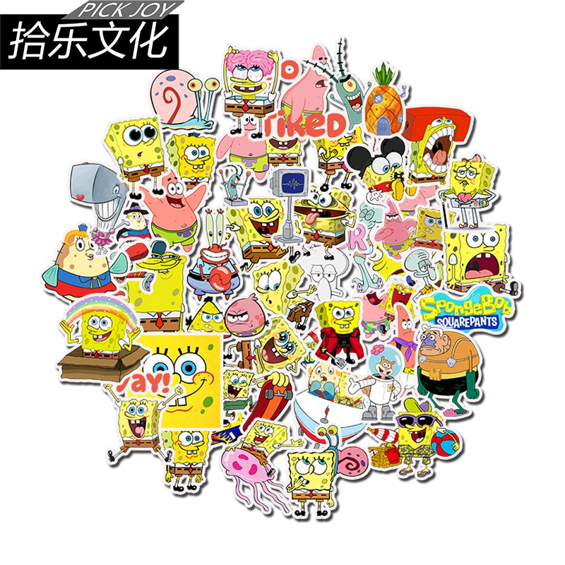 Set 50 miếng dán hình vuông họa tiết SpongeBob