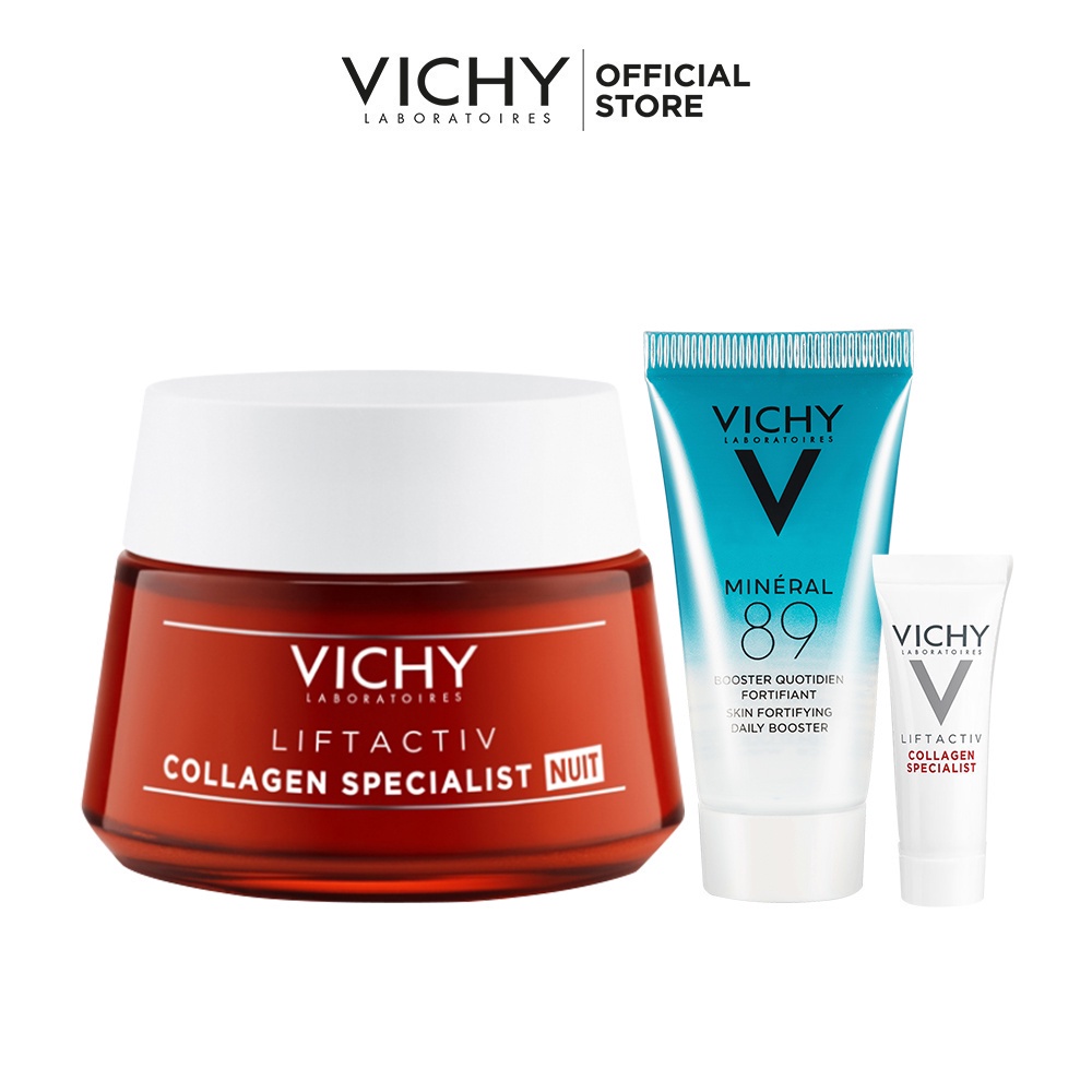 Bộ sản phẩm ban đêm làm sáng da, ngừa lão hóa và phục hồi da Vichy LIFTACTIV Collagen Specialist Night