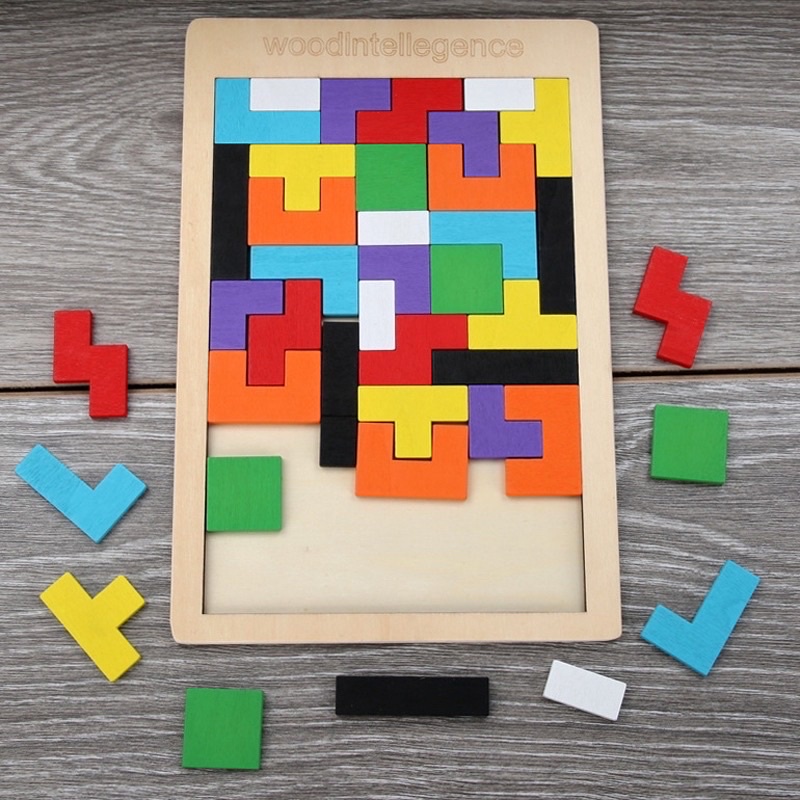 Đồ Chơi Xếp Hình Thông Minh Bằng Gỗ Tetris Cho Bé, Giáo Cụ Montessori