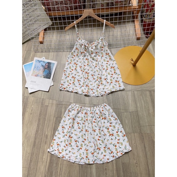 Đồ bộ bông 2 dây voan bèo mặc nhà mát