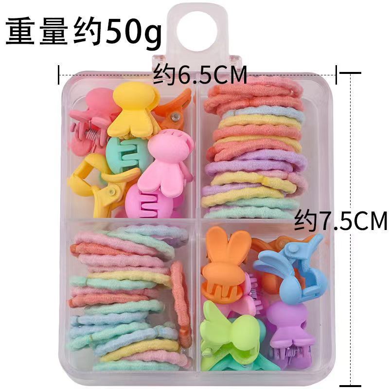 Set dây buộc tóc mix kẹp tóc càng cua cho bé (Hộp Vuông 4 Ngăn)