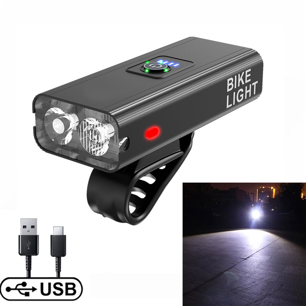 Đèn 2Led Xe Đạp Đèn Pha Siêu Sáng Chống Nước Sạc Điện USB Hỗ Trợ Sạc Pin Điện Thoại 6 Chế Độ Sáng BK4 An Toàn Ban Đêm