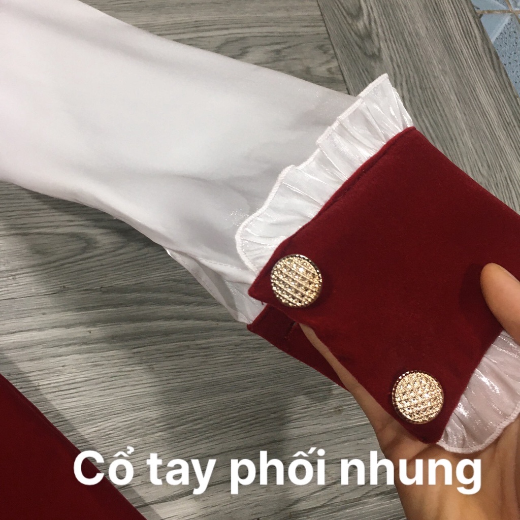 Váy nữ Thiết Kế xòe ngắn phối tơ dài tay, đầm nhung dự tiệc sang chảnh HN clothing V24 | BigBuy360 - bigbuy360.vn