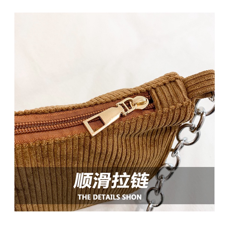 Túi Xách Đeo Vai/Kẹp Nách Vải Nhung Kẻ Nhỏ Xinh Phối Dây Xích Thời Trang Nữ