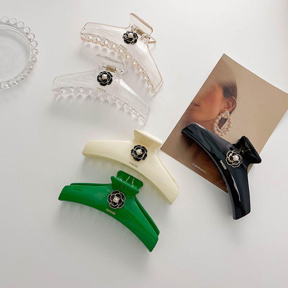 Kẹp Tóc Càng Cua Hình Cá Mập Bằng Acrylic Đính Hoa Trà Thanh Lịch Cho Nữ