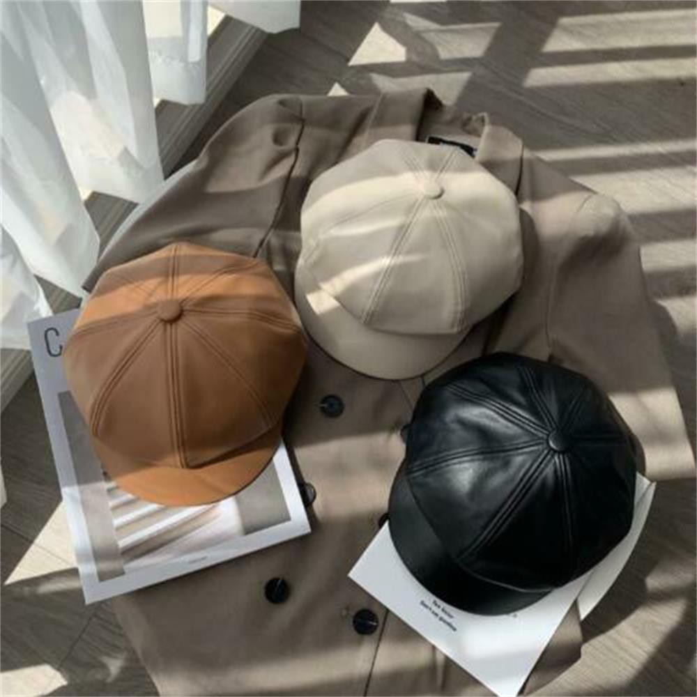Mũ nồi bằng da pu màu trơn thời trang thu đông cho nữ