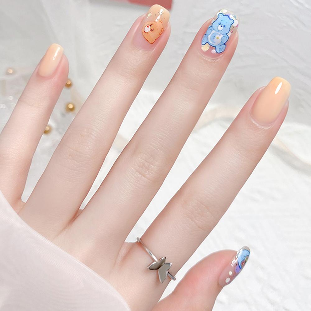 Miếng Dán Trang Trí Móng Tay Họa Tiết Gấu Và Hoa Nhiều Màu Dễ Thương DIY