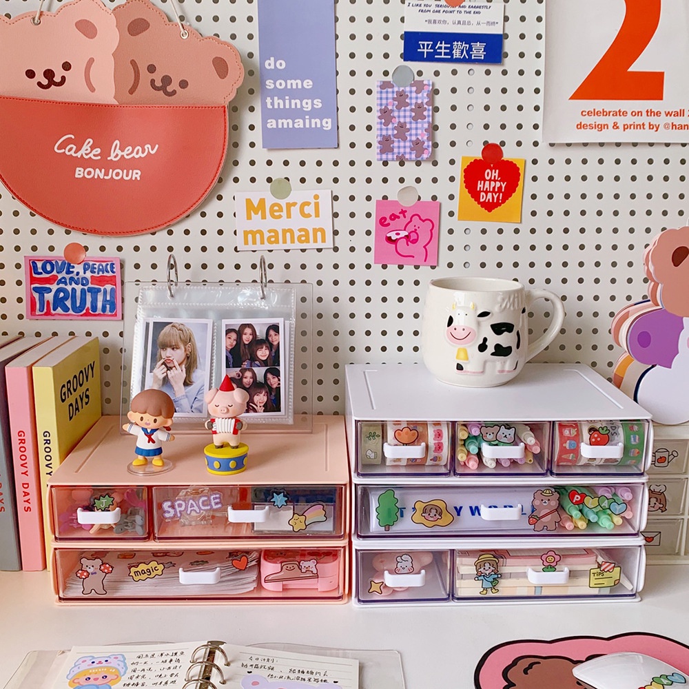 Kệ tủ để bàn trong suốt đa năng có thể xếp chồng lên nhau thành tủ mini, kệ tủ đựng bút có ngăn kéo BG56