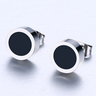 Bộ 2 bông tai hình tròn Hàn Quốc 8mm BT309 (màu bạc, tròng đen) - Muasamhot1208
