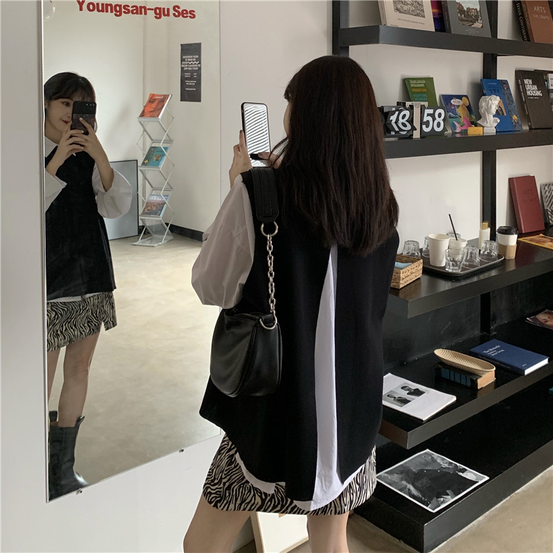 Set áo sơ mi tay dài kèm áo khoác len không tay và chân váy chữ A thời trang dành cho nữ | BigBuy360 - bigbuy360.vn