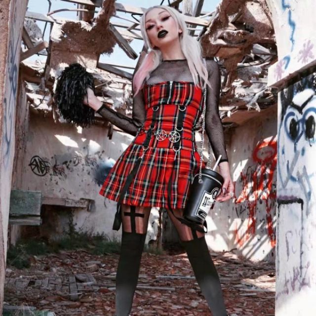 Sẵn_váy kẻ caro gothic IU, TWICE Jihyo, G-IDLE Miyeon, RED VELVET Yeri, NATURE, DREAM CATCHER