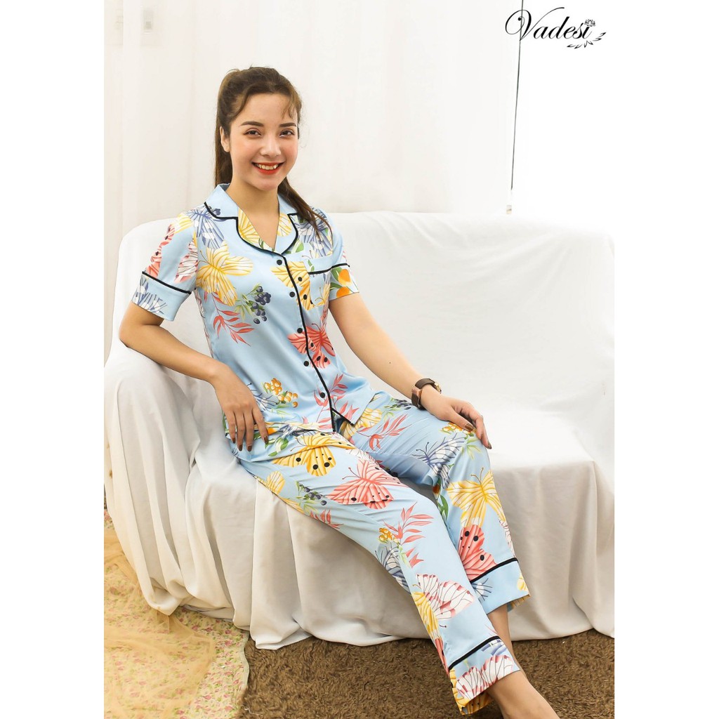 [Chính Hãng] Pijama Lụa Cao Cấp, Đồ Bộ Họa Tiết Trang Nhã, Đồ Ngủ Đẹp, Bộ Mặc Nhà Vadesi - Thời Trang Nữ