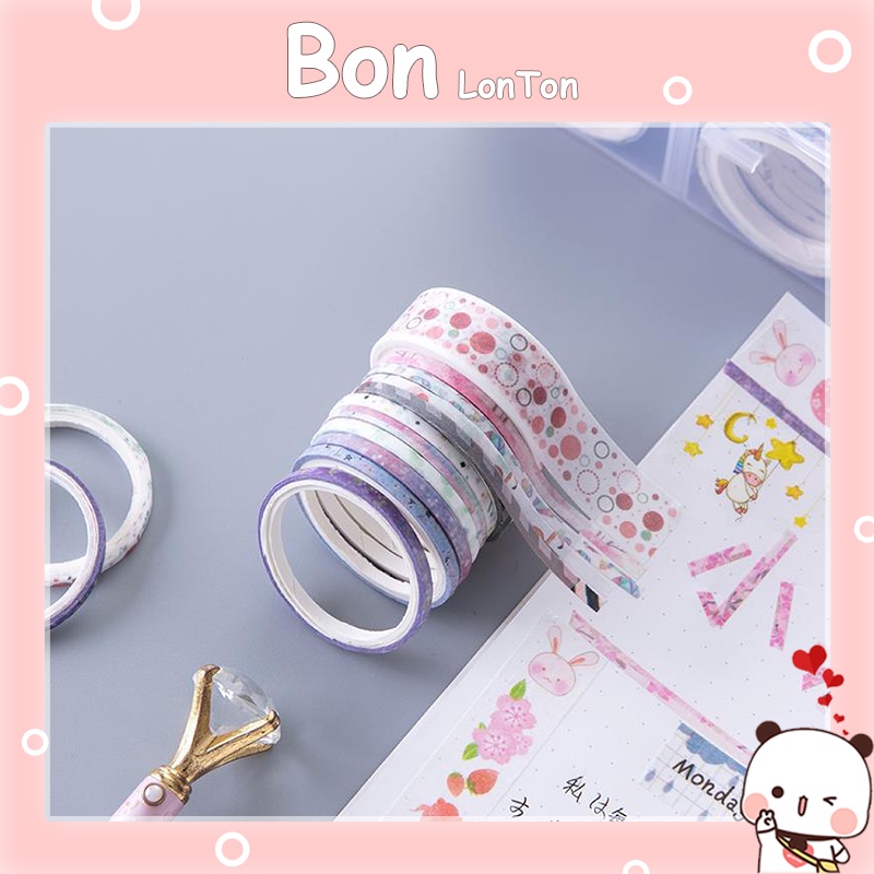 [Mã LIFEB04ALL giảm 10% tối đa 15K đơn 0Đ] Cuộn băng dính WASHI TAPE MINI 1mm dùng trang trí sổ đáng yêu, cute