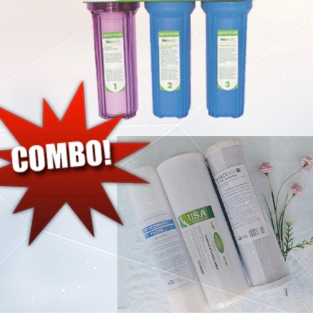 COMBO Bộ lọc nước sinh hoạt 3 cấp 30C3 và Bộ 3 lõi lọc nước số 1 2 3 10INCH( chuẩn)