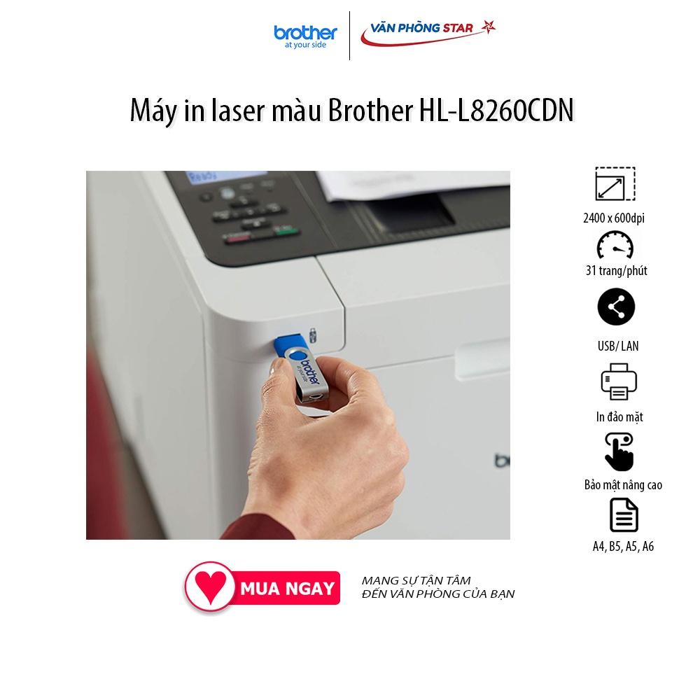 Máy in laser màu Brother HL-L8260CDN tốc độ 31 trang/phút đảo mặt tự động tại vanphongstar độ phân giải 2400 x 600