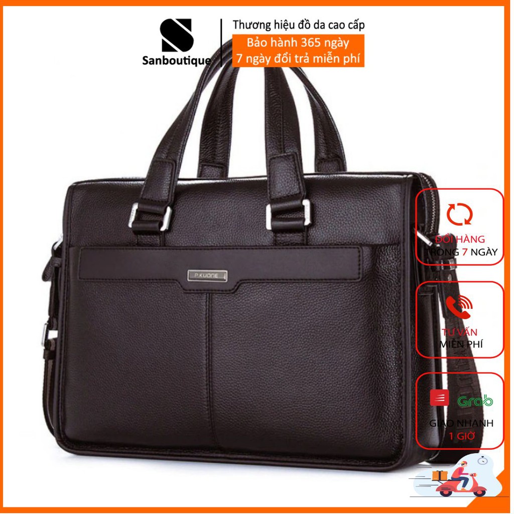 cặp da thật P.KUONE 001 chính hãng.Túi xách công sở.cặp Da laptop.