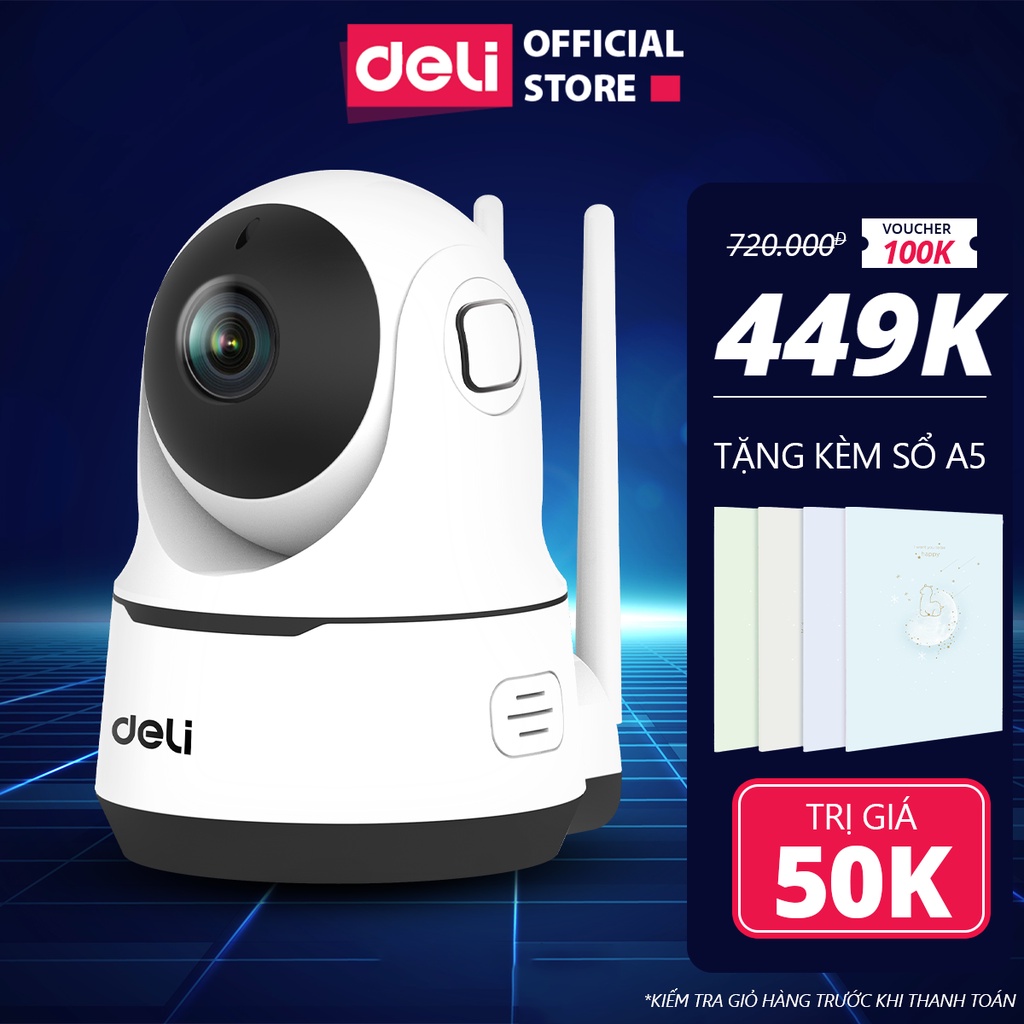 Camera Wifi Deli HD 1080P 360 Độ Chính Hãng Giám Sát An Ninh Gia Đình, Văn Phòng - ES102