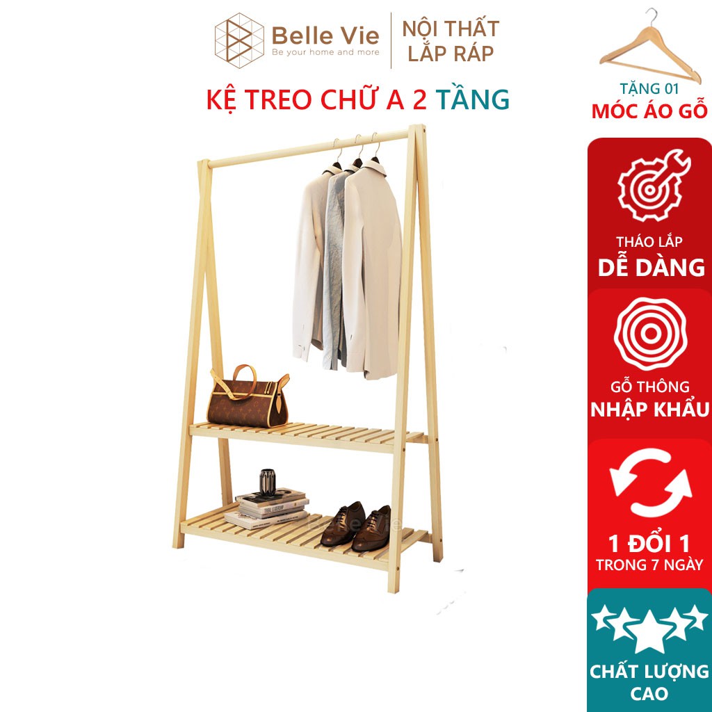 Giá Treo Quần Áo Chữ A Gỗ 2 Tầng BELLEVIE Kệ Treo Quần Áo Phong Cách Đơn Giản Phong Cách Hiện Đại