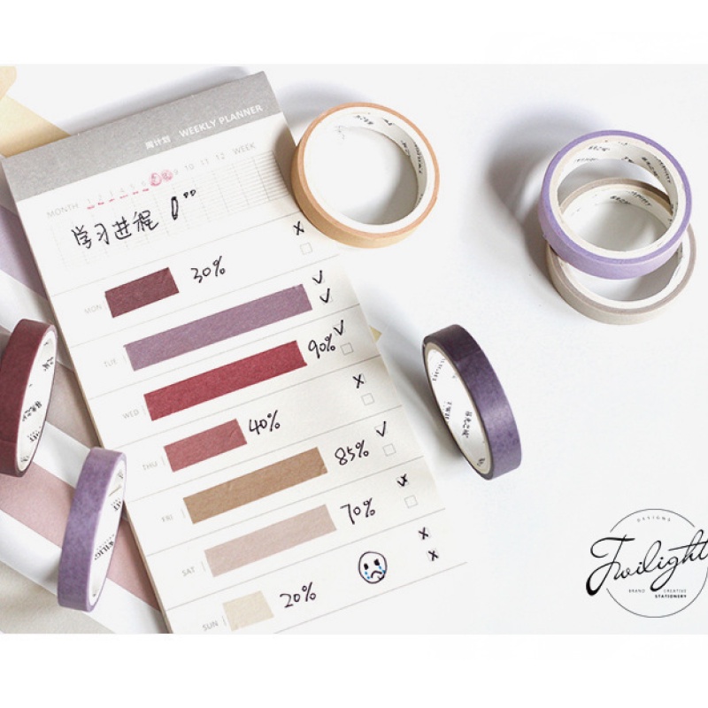 Washi tape vintage HD101-K101 set 12 cuộn băng dính màu basic dùng trang trí đa năng, sổ bullet journal