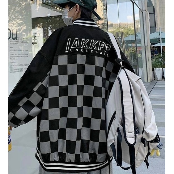 Áo Bomber / Áo Khoác Gió Nam Nữ 2 Lớp Form Rộng Unisex Họa Tiết Caro Phong Cách Hàn Quốc Siêu Cá Tính