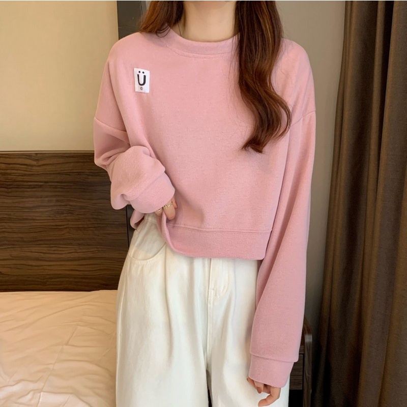 Áo sweater IELGY tay dài cổ tròn dáng rộng phong cách Hong Kong retro thời trang dành cho nữ