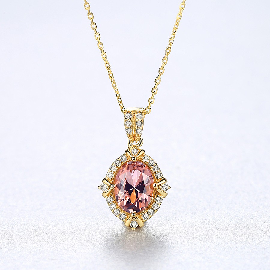 Dây Chuyền Bạc Ý Cao Cấp Đính Đá Màu Nâu Vàng Sang Trọng-DB-2408- Bảo Ngọc Jewelry