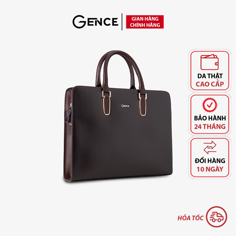 Cặp xách da nam công sở cao cấp chính hãng Gence da bò Krispel Box màu nâu đậm CTS08 bảo hành 24 tháng