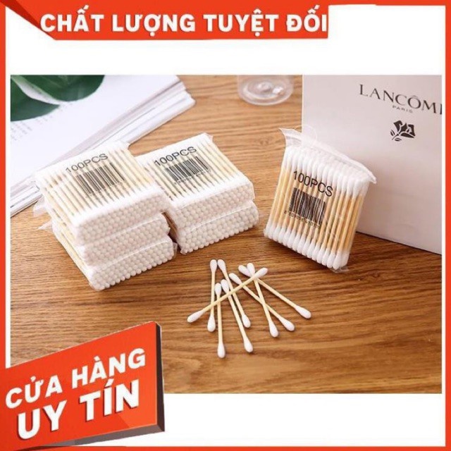 Tăm Bông Lấy Ráy Tai Gói 100 Que Thân Gỗ Thân Thiện Với Môi Trường
