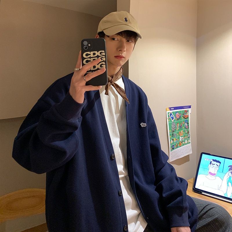 Áo Khoác Cardigan Dáng Rộng Phong Cách Nhật Bản Thời Trang Xuân Thu Cho Nam