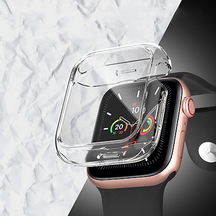 Ốp Case Bảo Vệ TPU Trong Suốt &amp; Mặt Kính Cường Lực dành cho Apple Watch Series 4/5/6/SE (Size 40mm/44mm).